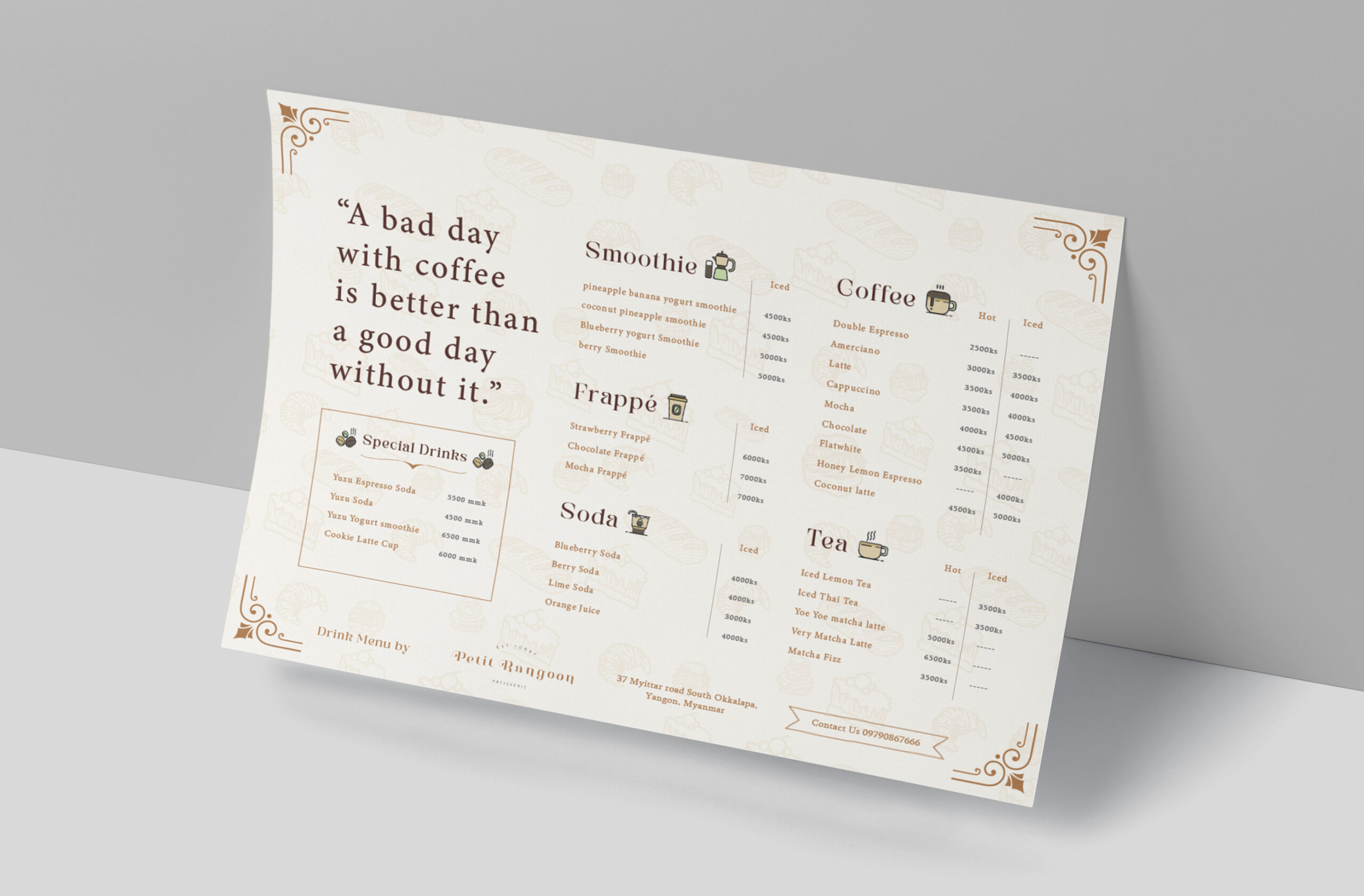 Menu Design for Petit Rangoon